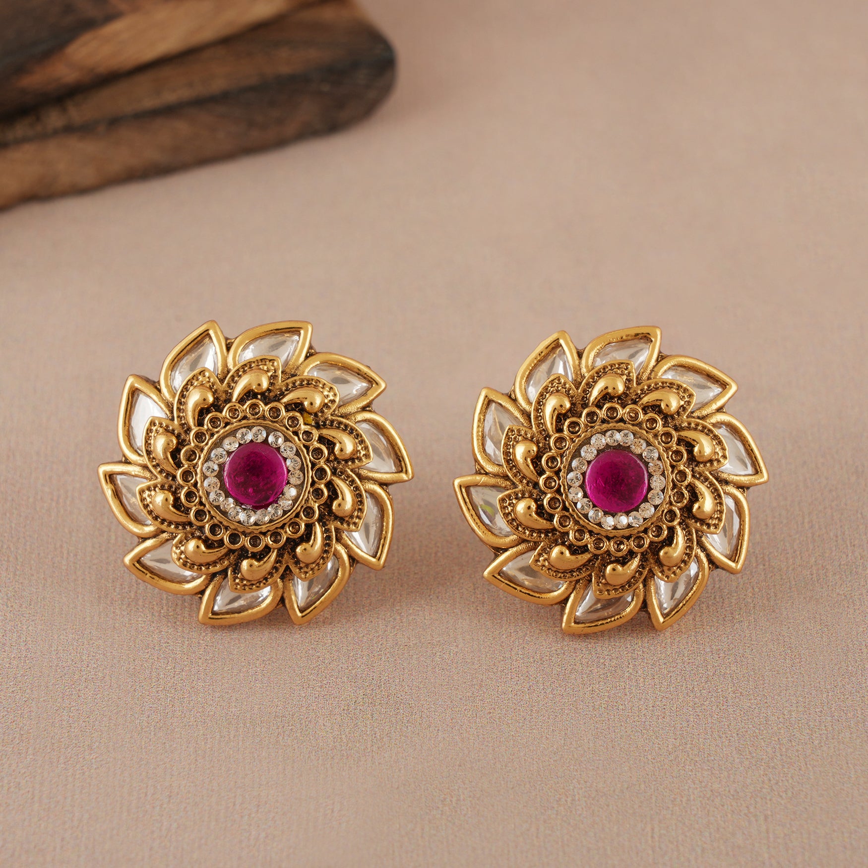 Beautiful floral kundan ruby gold stud