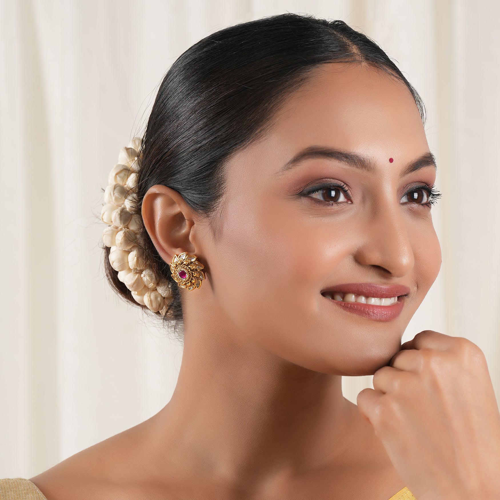 Beautiful floral kundan ruby gold stud