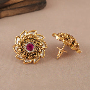 Beautiful floral kundan ruby gold stud