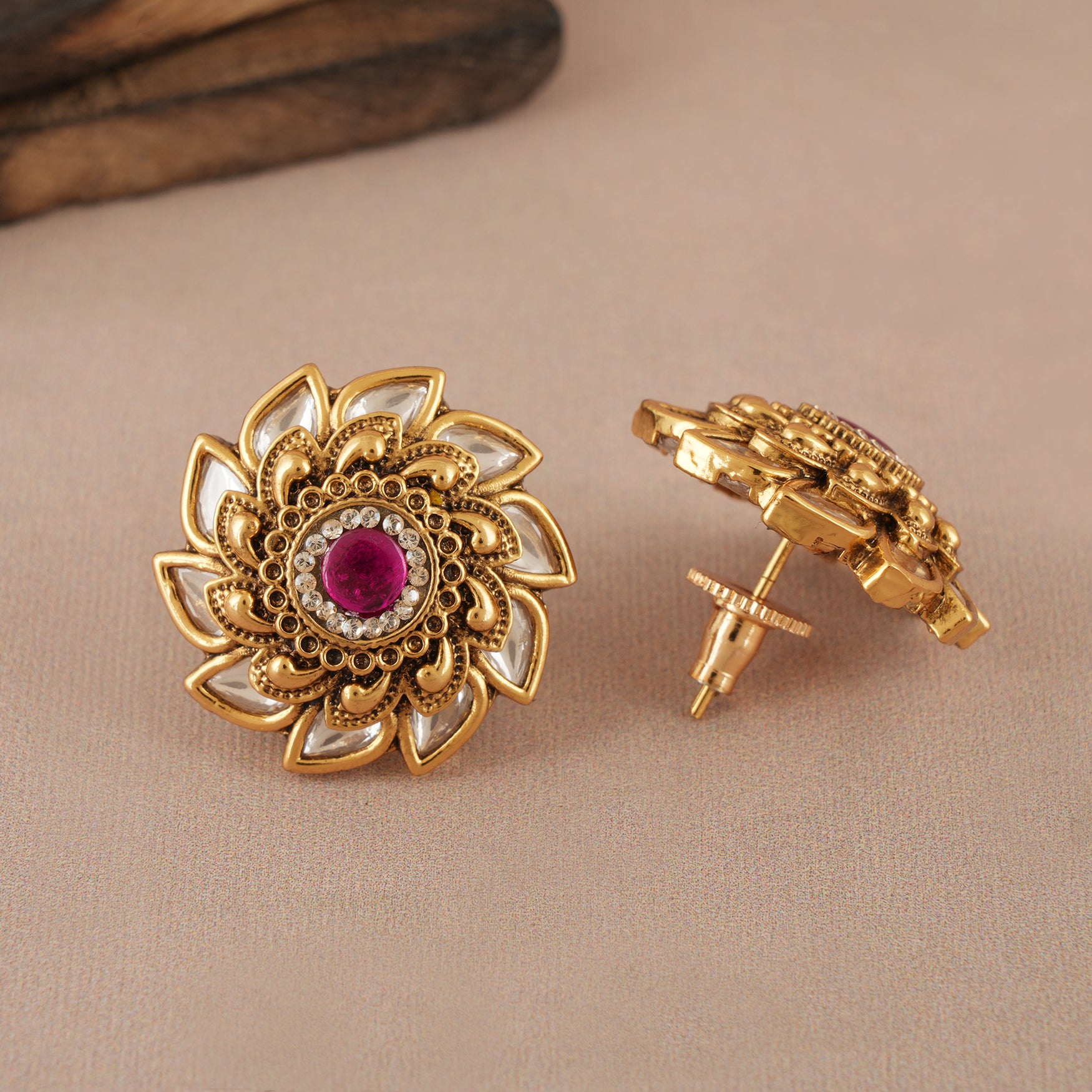 Beautiful floral kundan ruby gold stud