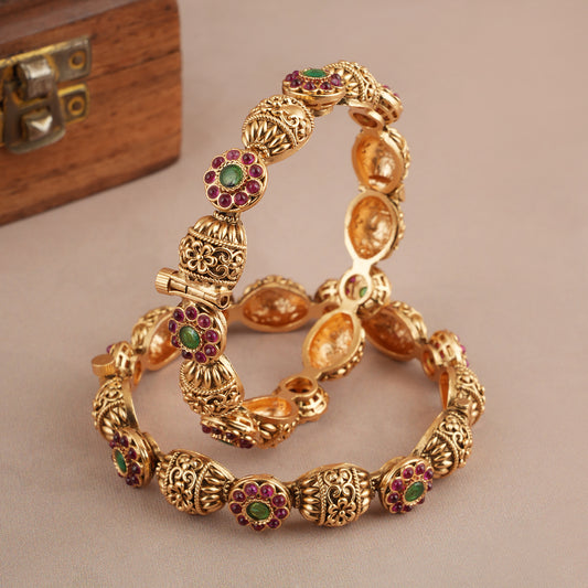 Stunning stone antique gold multicolor bangle set