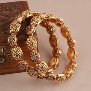 Stunning stone antique gold multicolor bangle set