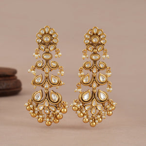 Long stunning gold  antique  kundan earring