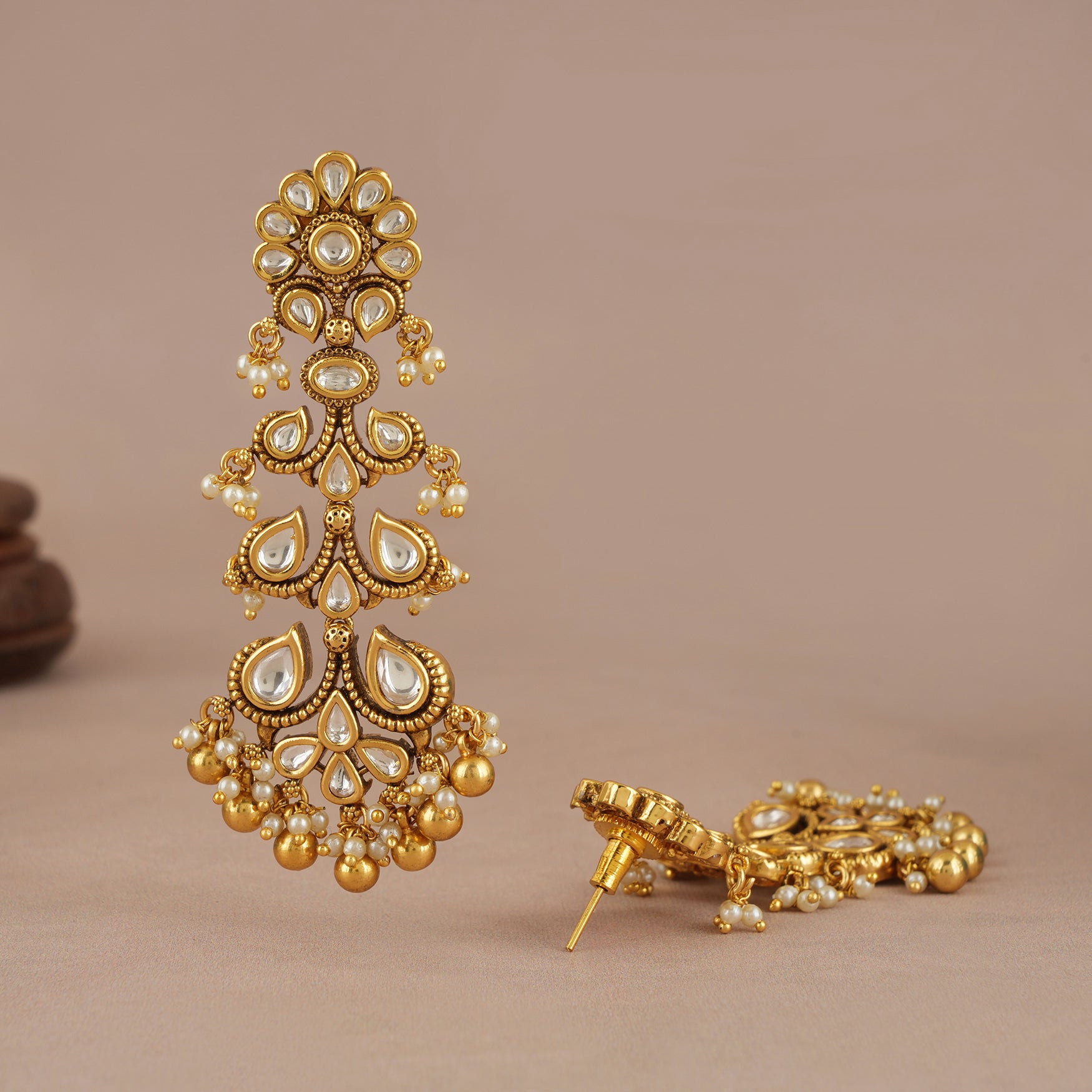 Long stunning gold  antique  kundan earring