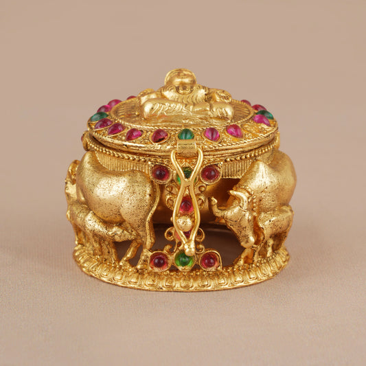 Beautiful antique gold stone maa lakshmi sindoor box I Temple jewelry