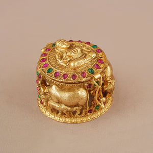 Beautiful antique gold stone maa lakshmi sindoor box I Temple jewelry