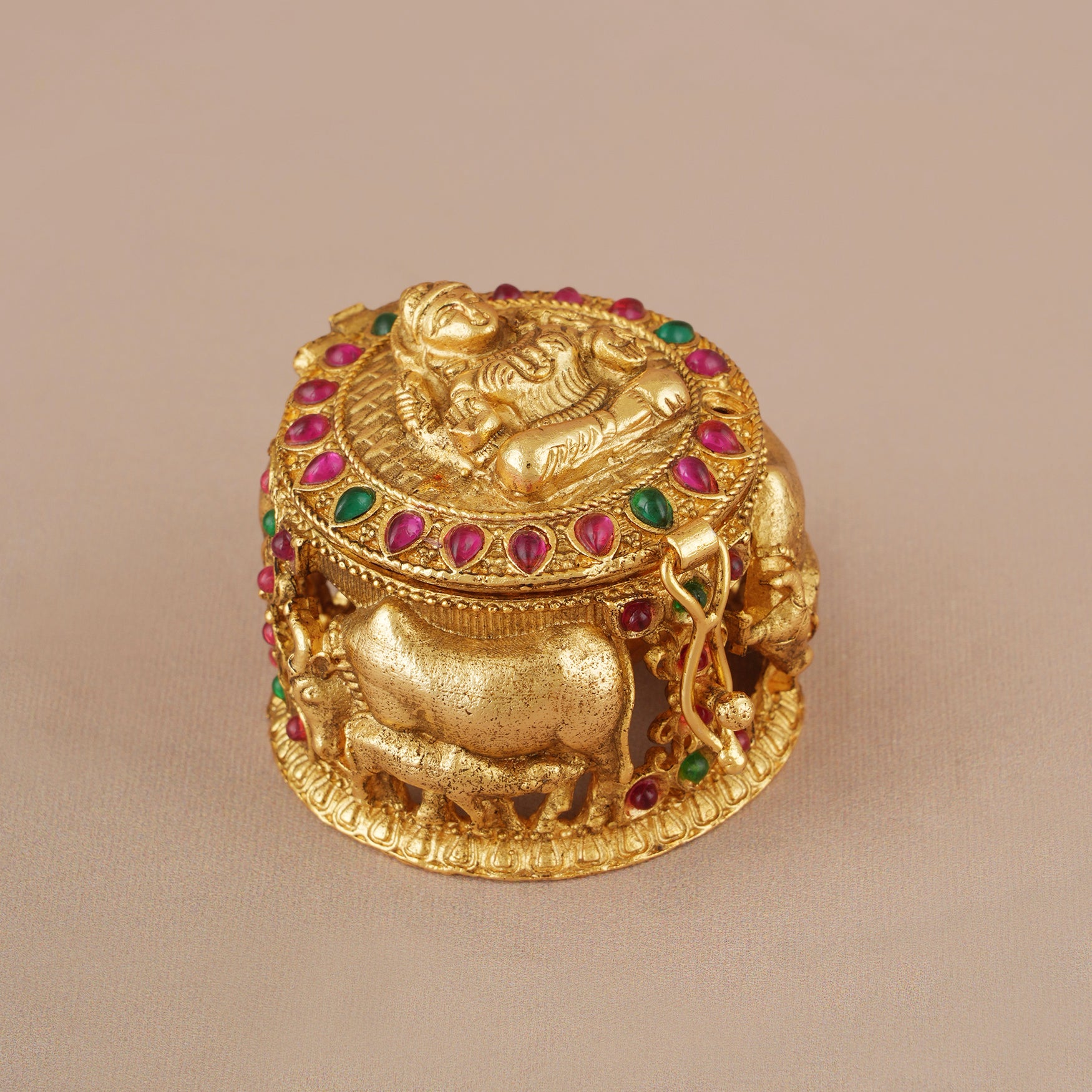 Beautiful antique gold stone maa lakshmi sindoor box I Temple jewelry