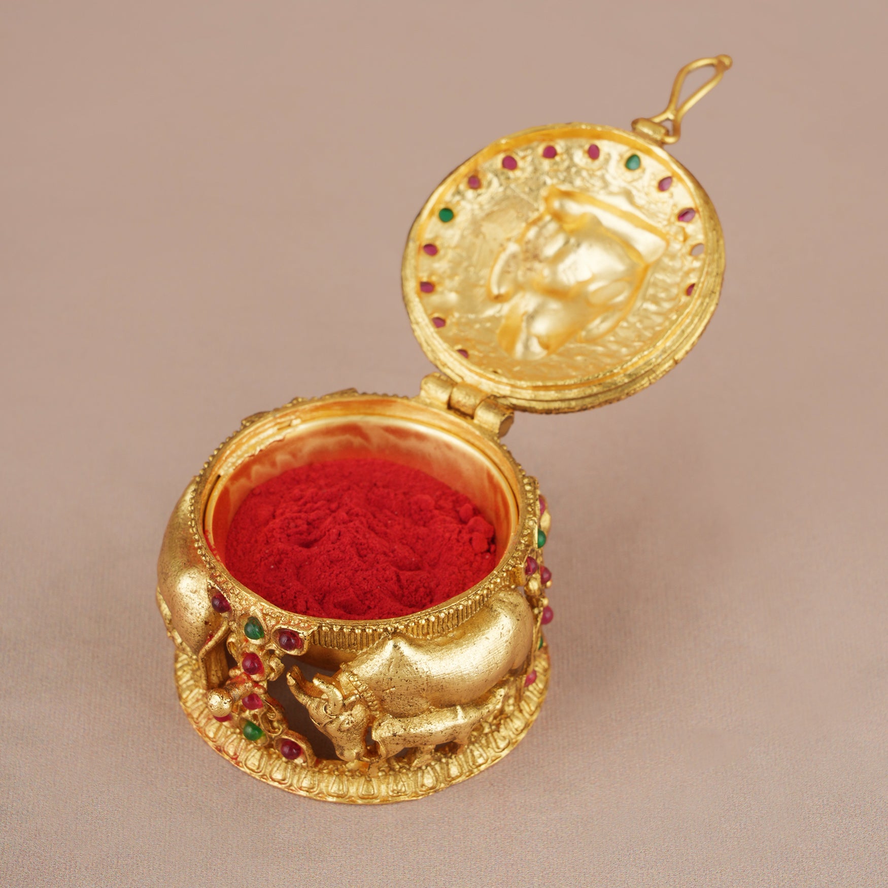 Beautiful antique gold stone maa lakshmi sindoor box I Temple jewelry