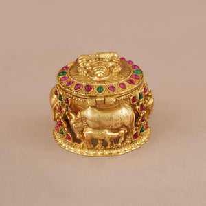 Beautiful antique gold stone maa lakshmi sindoor box I Temple jewelry