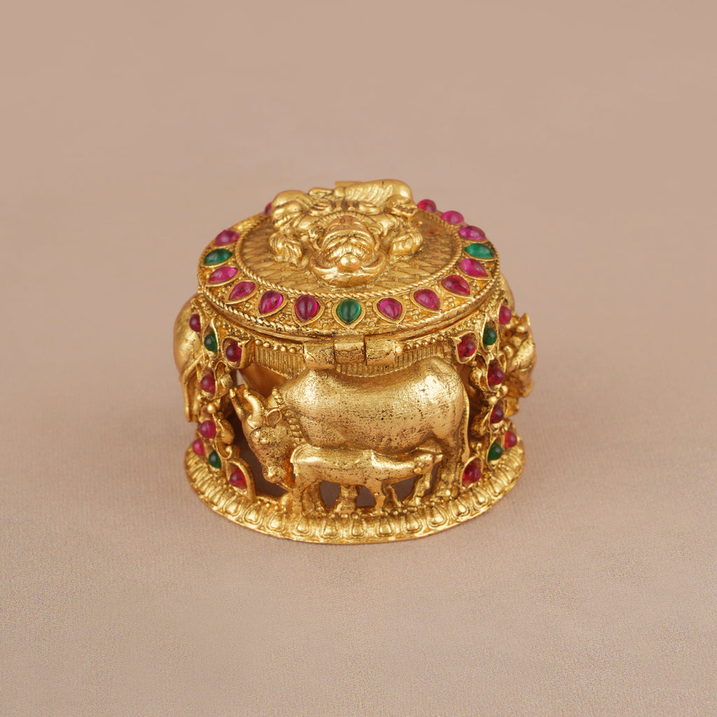 Beautiful antique gold stone maa lakshmi sindoor box I Temple jewelry