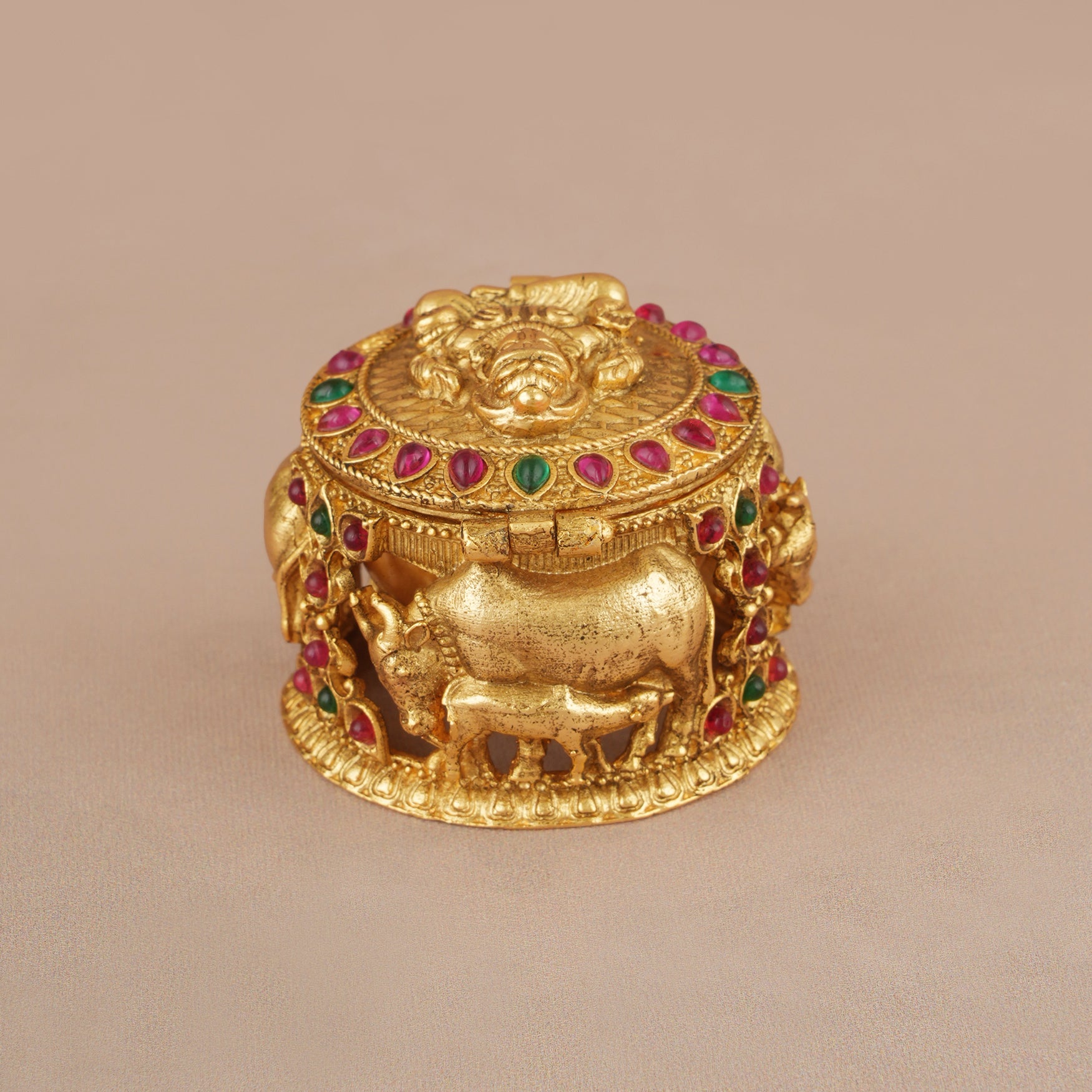 Beautiful antique gold stone maa lakshmi sindoor box I Temple jewelry