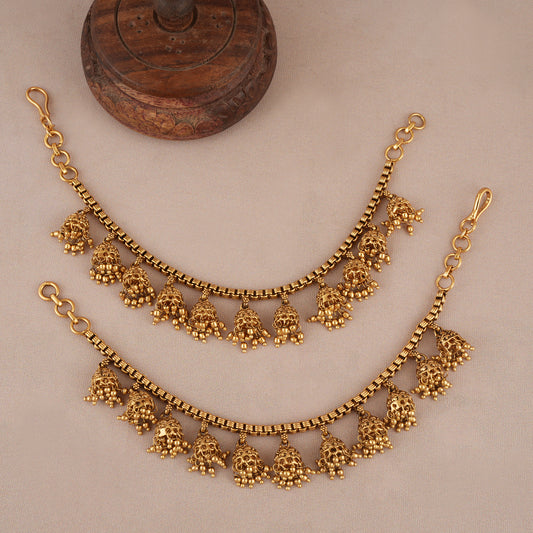Amazing antique gold plain jhumka ear chain