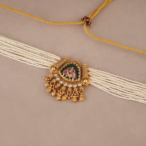 Stunning antique gold stone pearl choker set