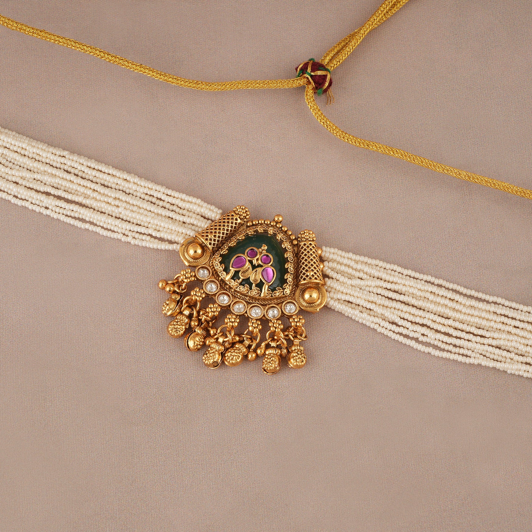 Stunning antique gold stone pearl choker set