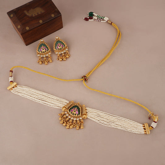Stunning antique gold stone pearl choker set
