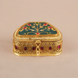 Stunning antique gold enamel stone sindoor box