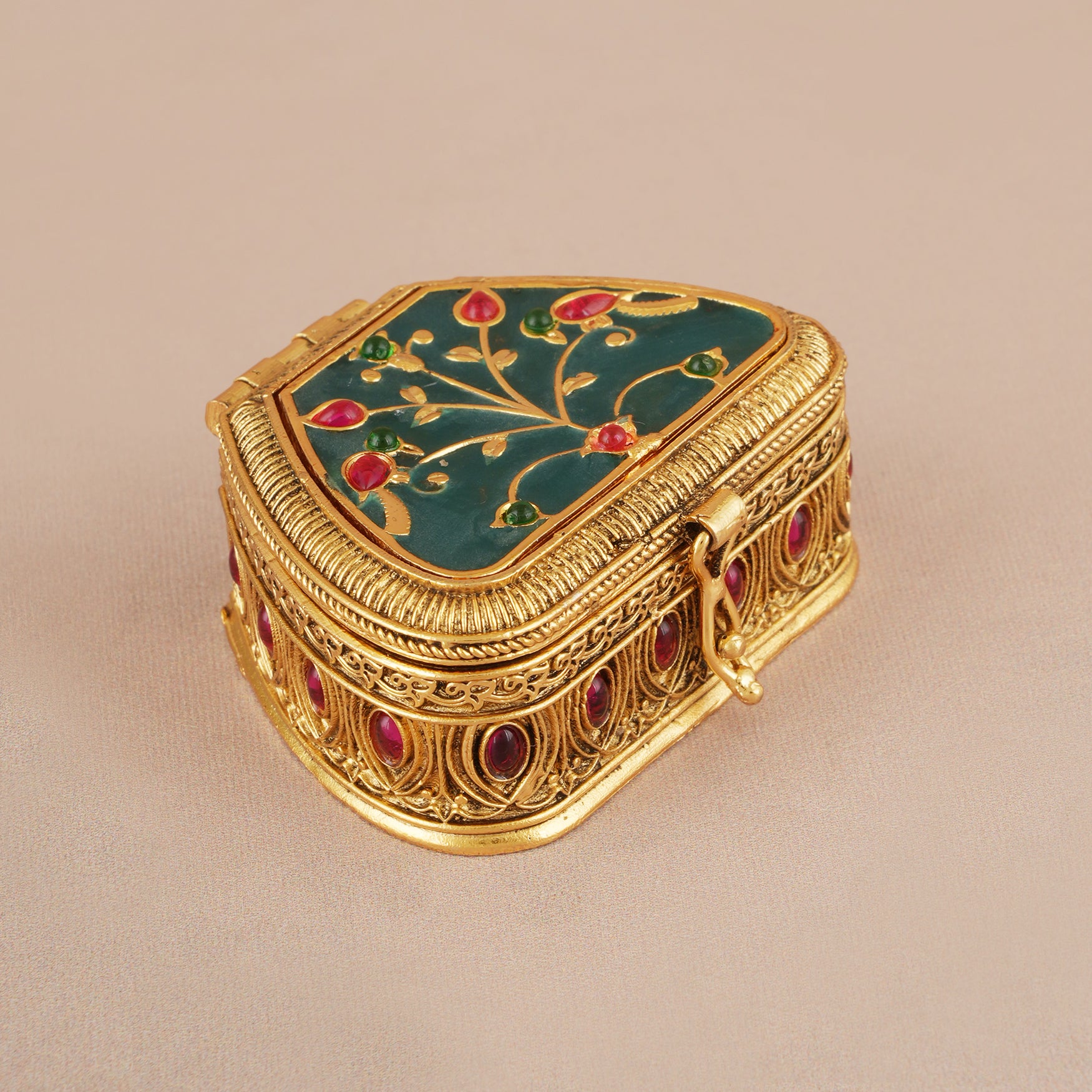 Stunning antique gold enamel stone sindoor box
