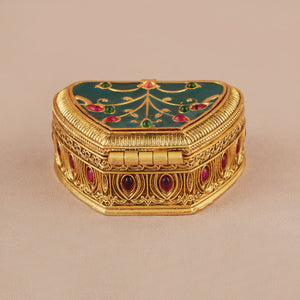 Stunning antique gold enamel stone sindoor box