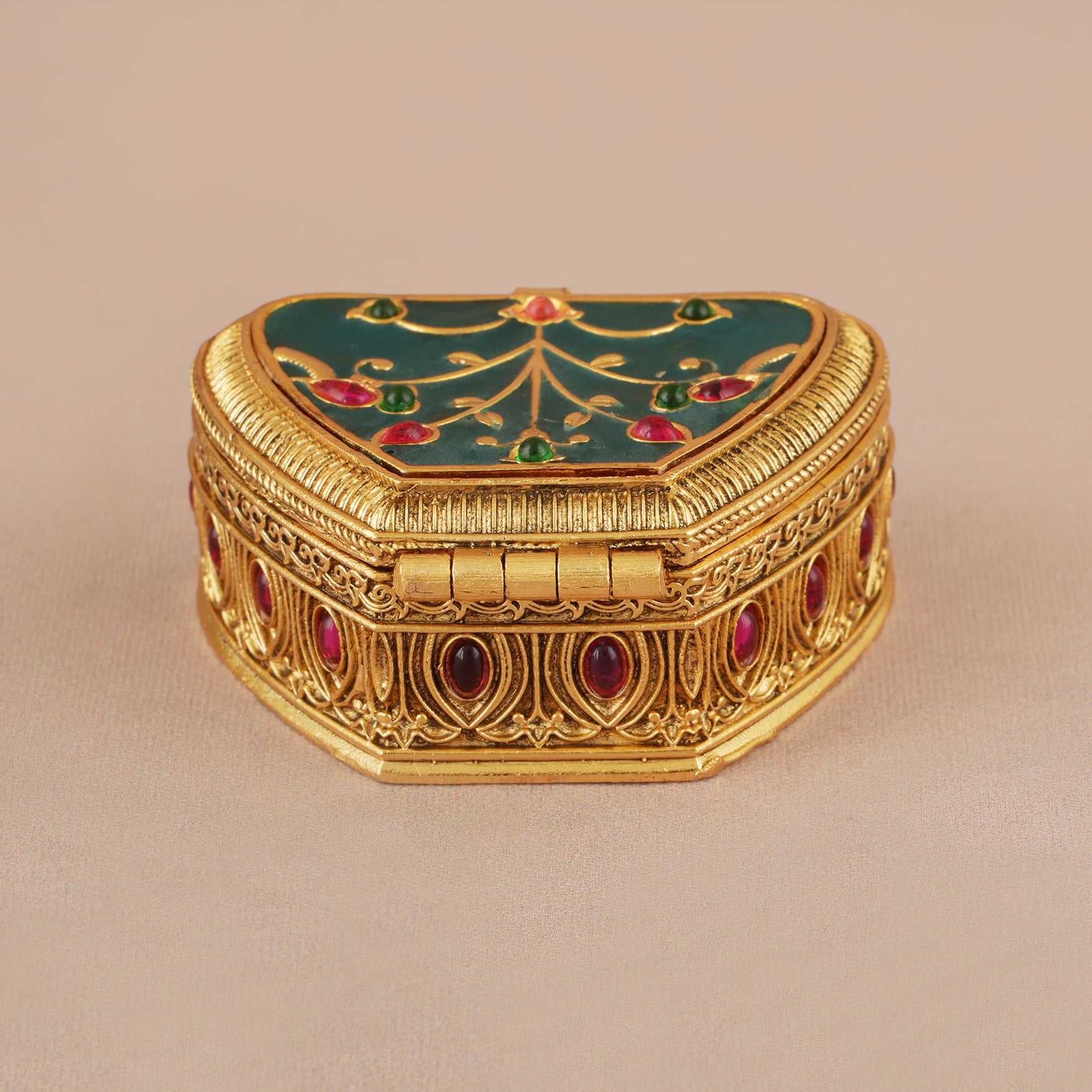 Stunning antique gold enamel stone sindoor box