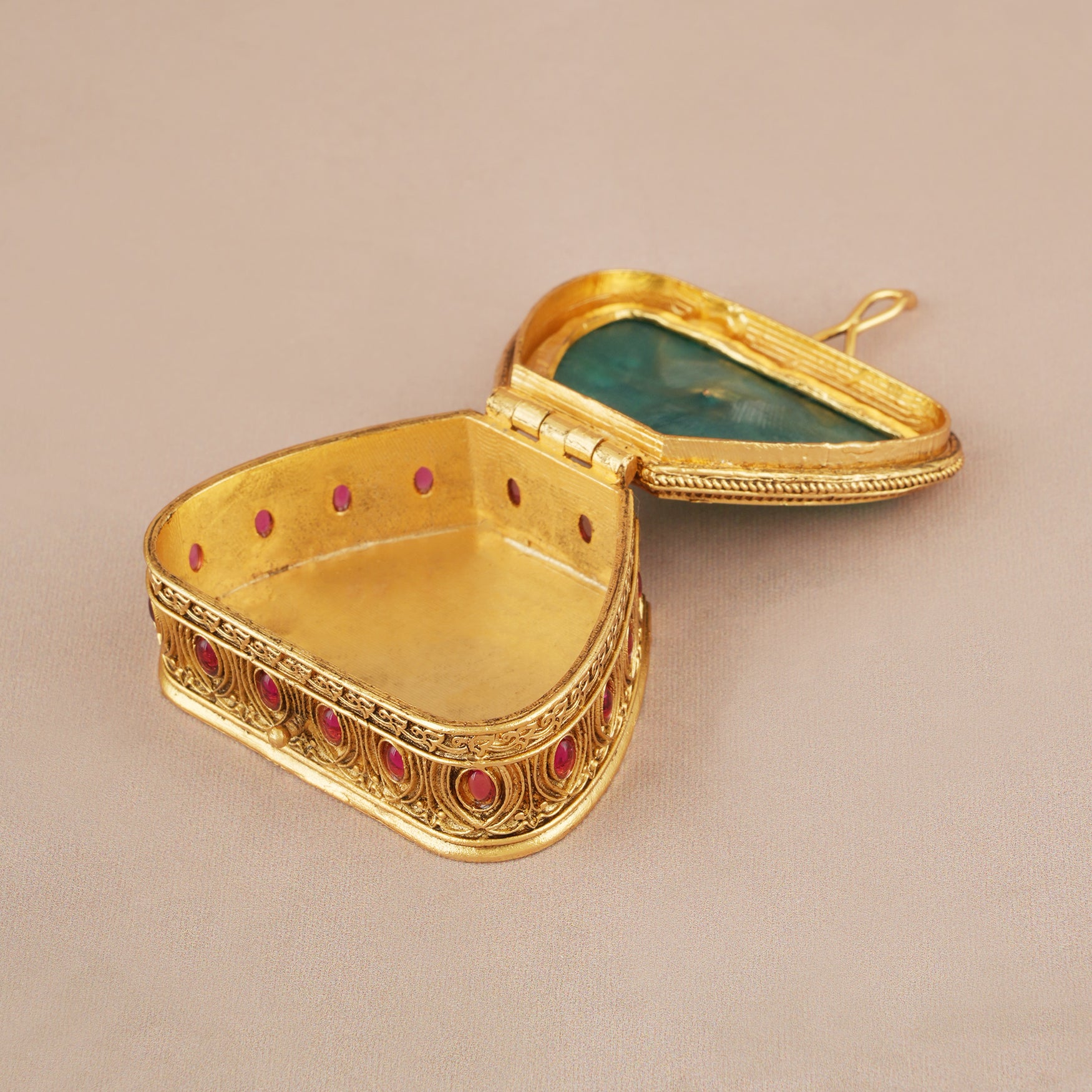 Stunning antique gold enamel stone sindoor box