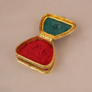 Stunning antique gold enamel stone sindoor box