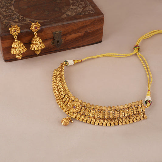 Amazing plain antique gold filigree choker set