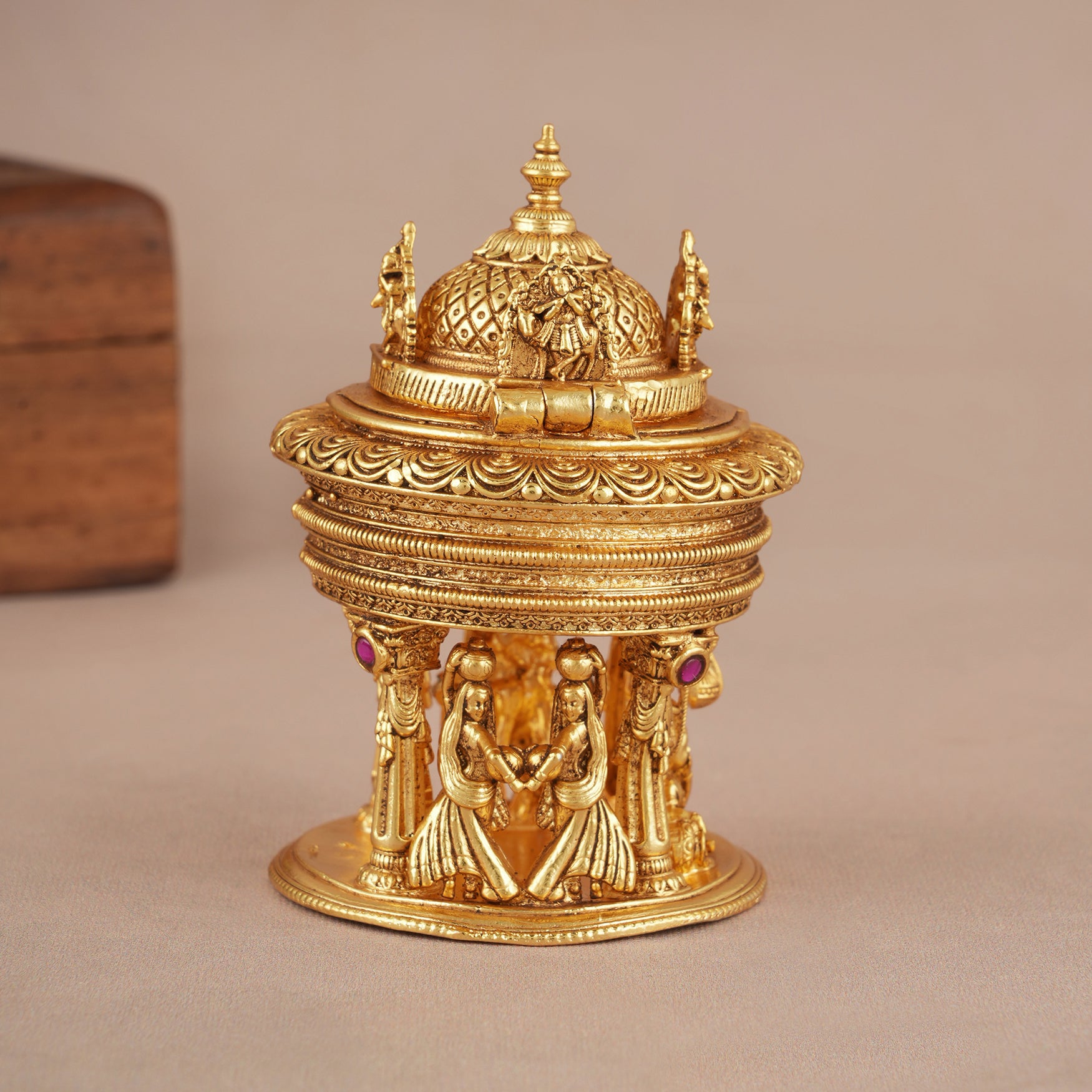 Lord Krishna's life inspiration sindoor box I Temple jewellery