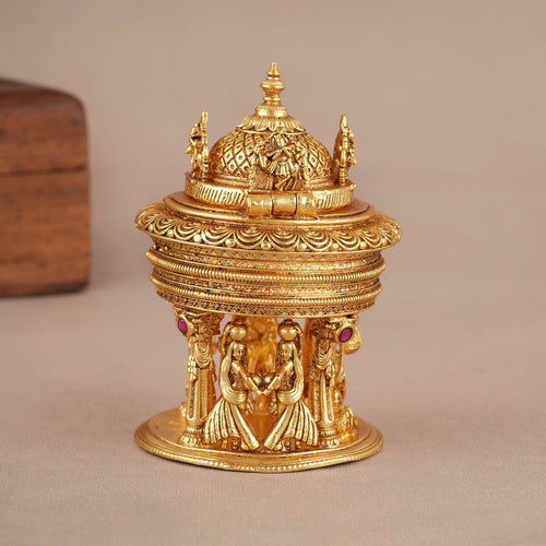Antique Gold Lord Krishna's Life Inspiration Sindoor Box I Temple Jewellery
