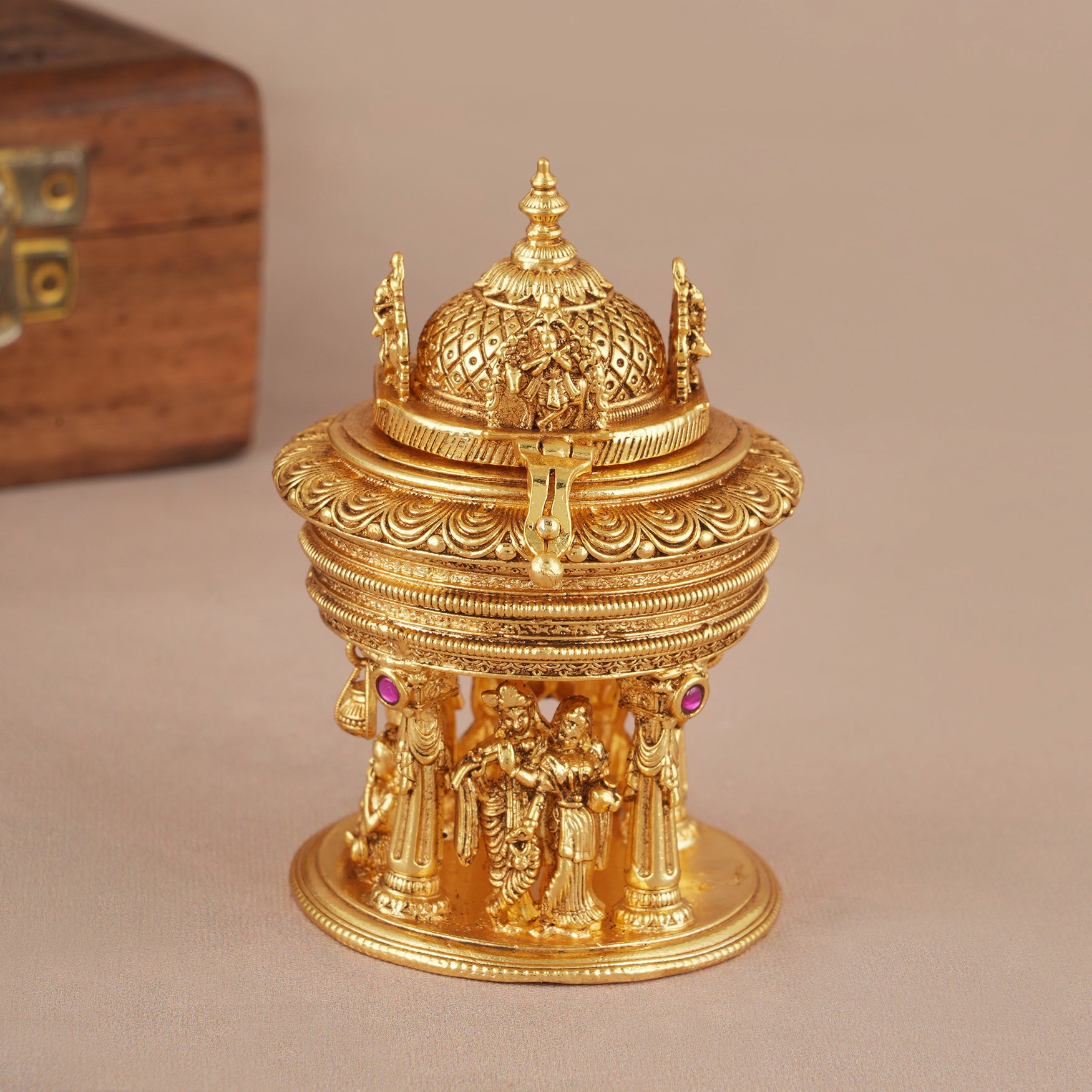 Lord Krishna's life inspiration sindoor box I Temple jewellery