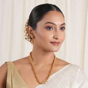 Long plain antique gold balls mala set with earring