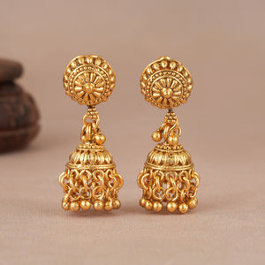 Long plain antique gold balls mala set with earring