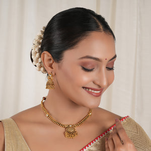 Elegant antique gold choker set with jhumka earring