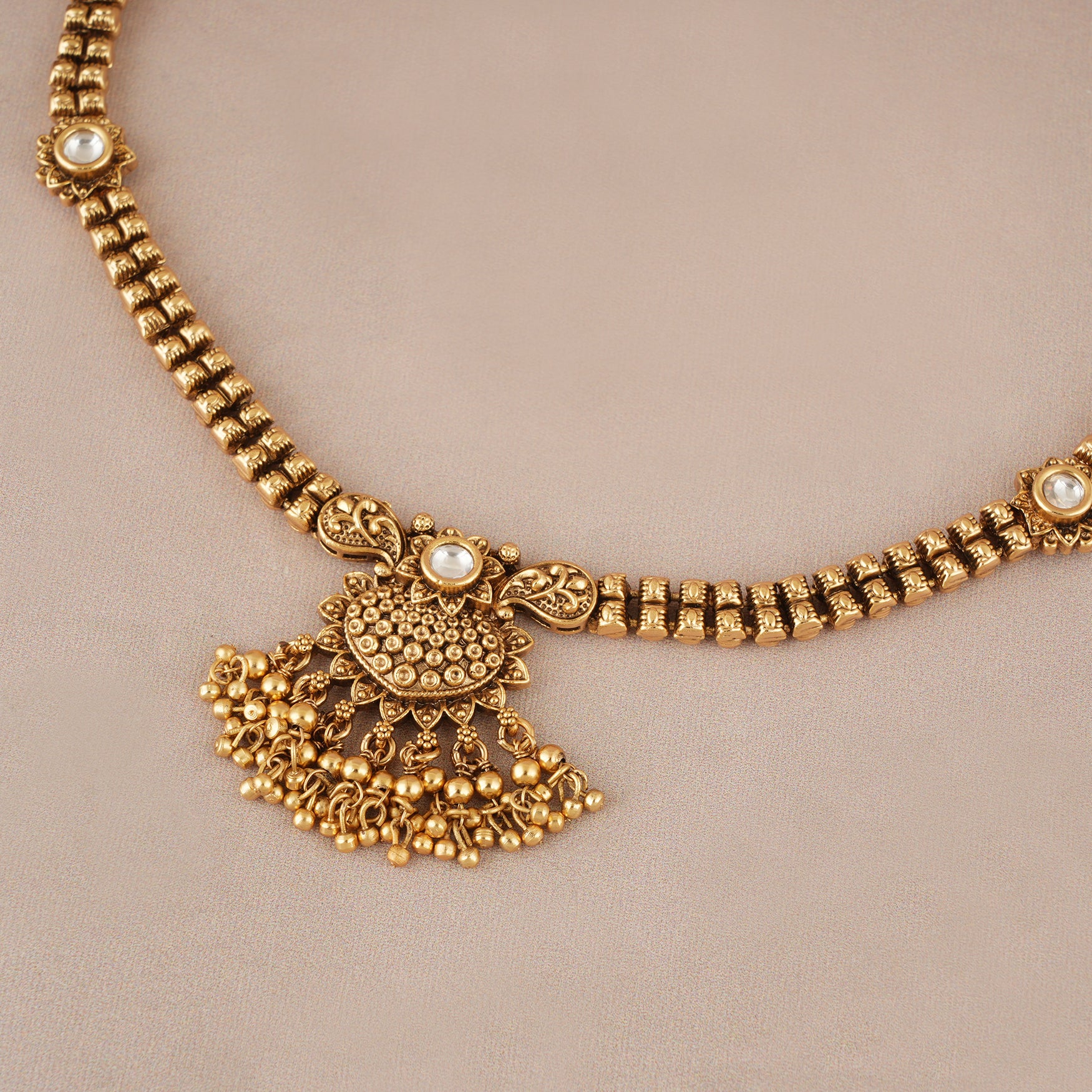 Elegant antique gold choker set with jhumka earring