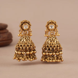 Elegant antique gold choker set with jhumka earring