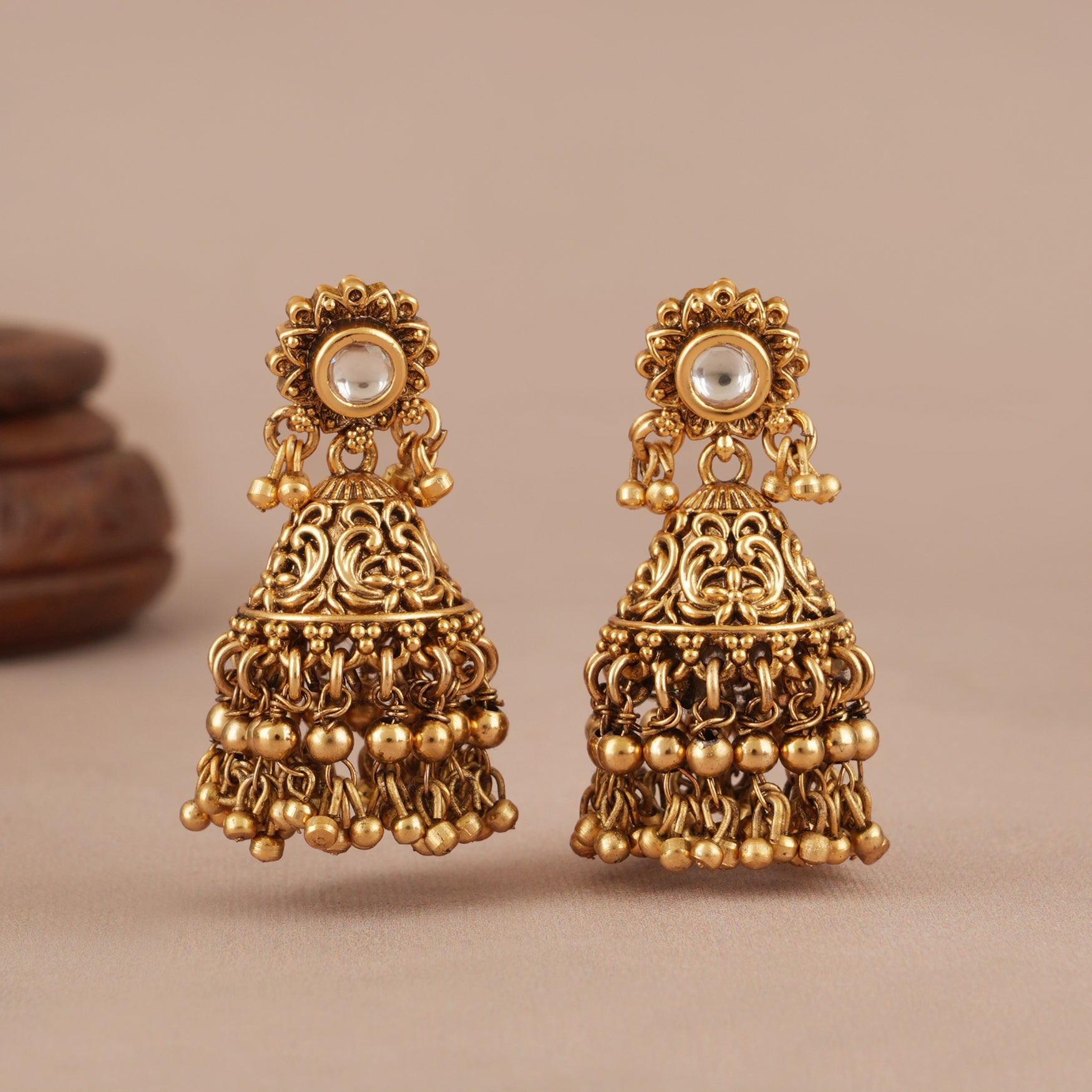 Elegant antique gold choker set with jhumka earring