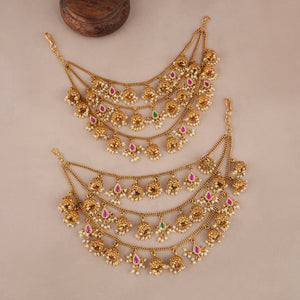 Amazing three layer stone antique gold ear chain