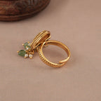 Stone antique gold adjustable finger ring