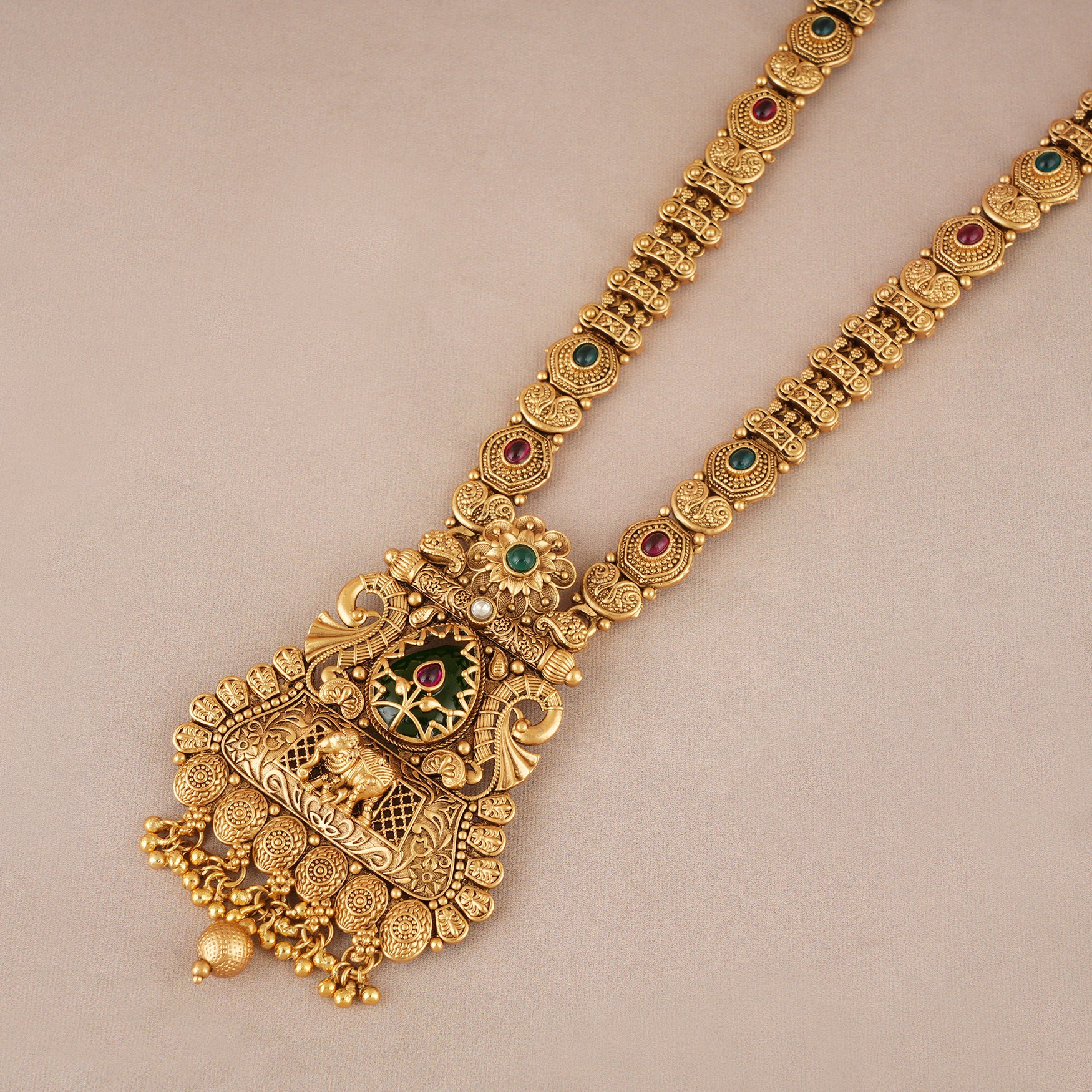 Long antique gold stone necklace set