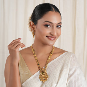 Long antique gold stone necklace set