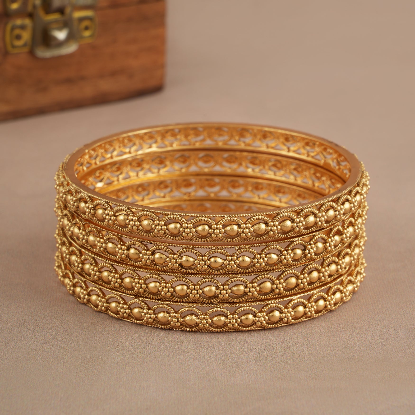Stunning plain antique gold bangle set ( set of 4 )