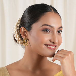 Elegant antique gold kundan pearl drop earring