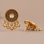Elegant antique gold kundan pearl drop earring
