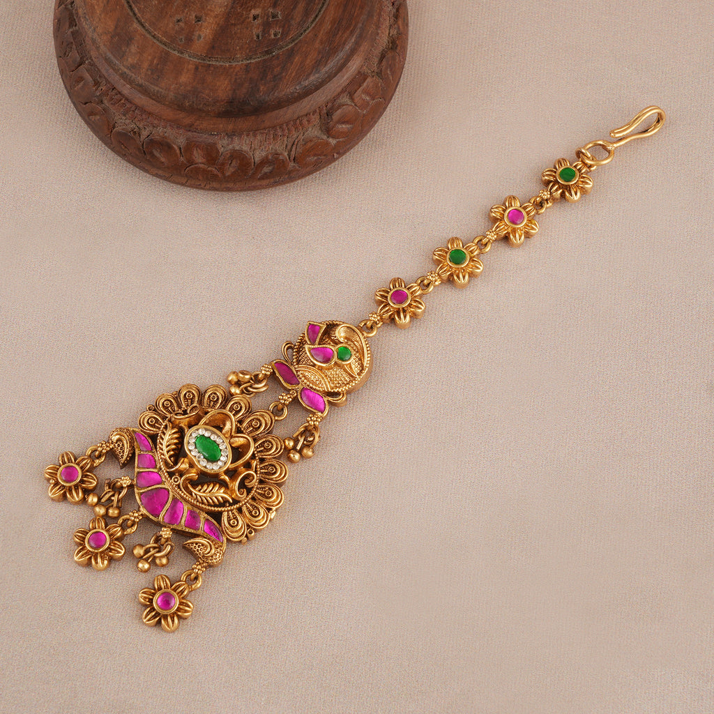 Gorgeous antique gold multicolor stone maangtika