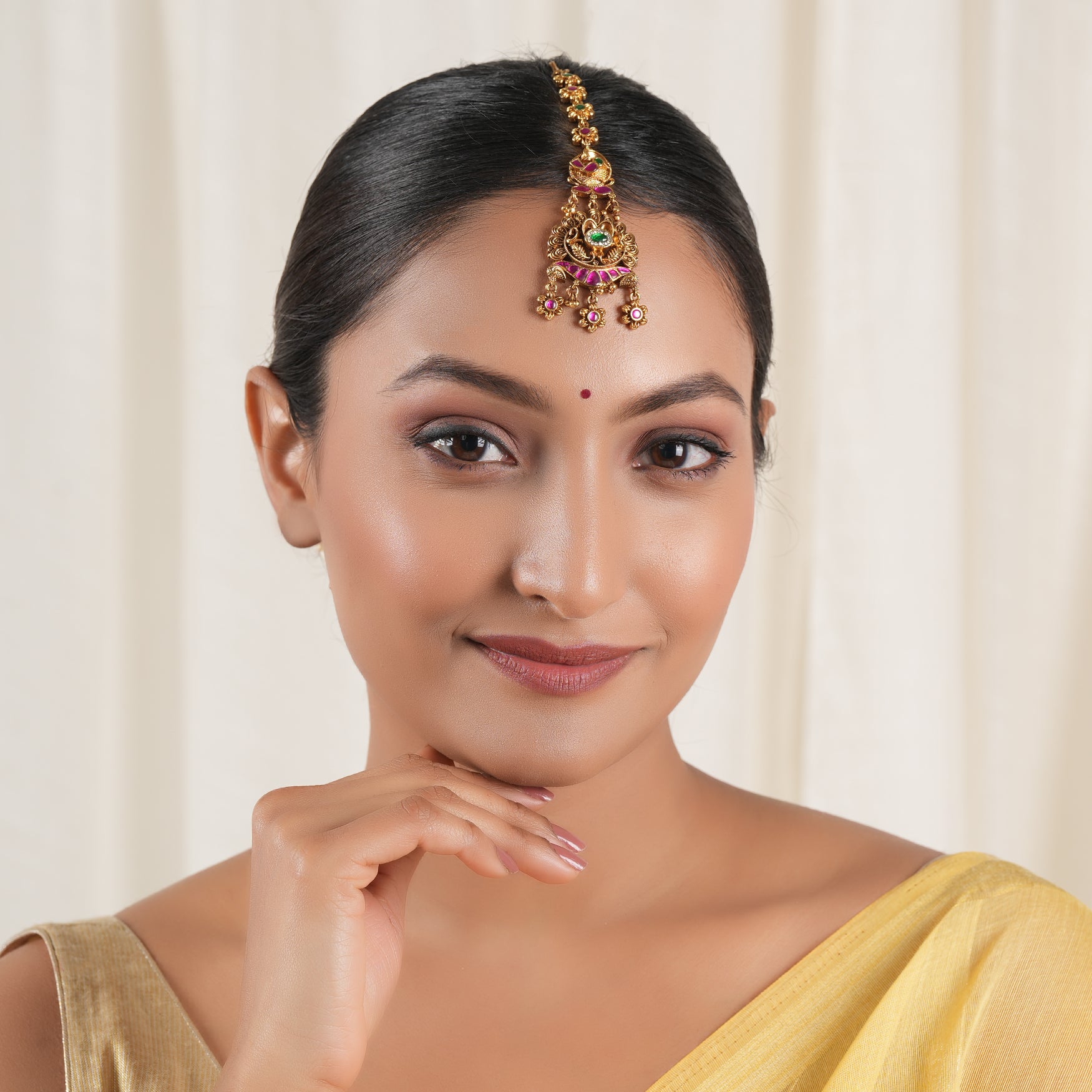 Gorgeous antique gold multicolor stone maangtika