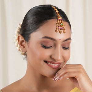 Gorgeous antique gold multicolor stone maangtika