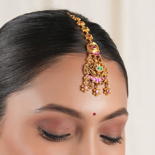 Gorgeous antique gold multicolor stone maangtika