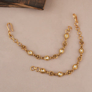 Sleek antique gold kundan ear chain