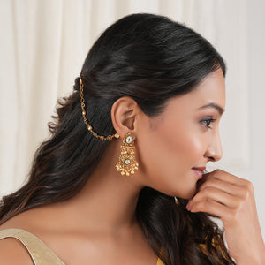 Sleek antique gold kundan ear chain