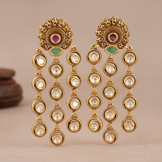 Long beautiful kundan antique gold earring