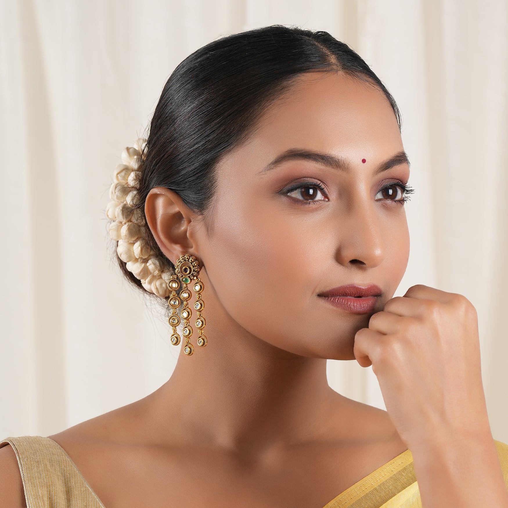 Long beautiful kundan antique gold earring